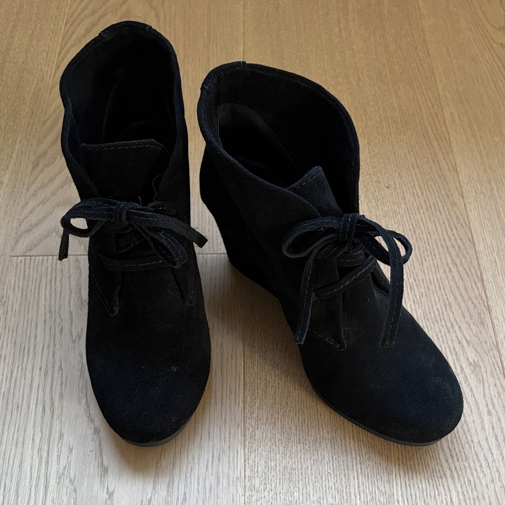 Gianni Bini Black Suede Wedge Ankle Boots